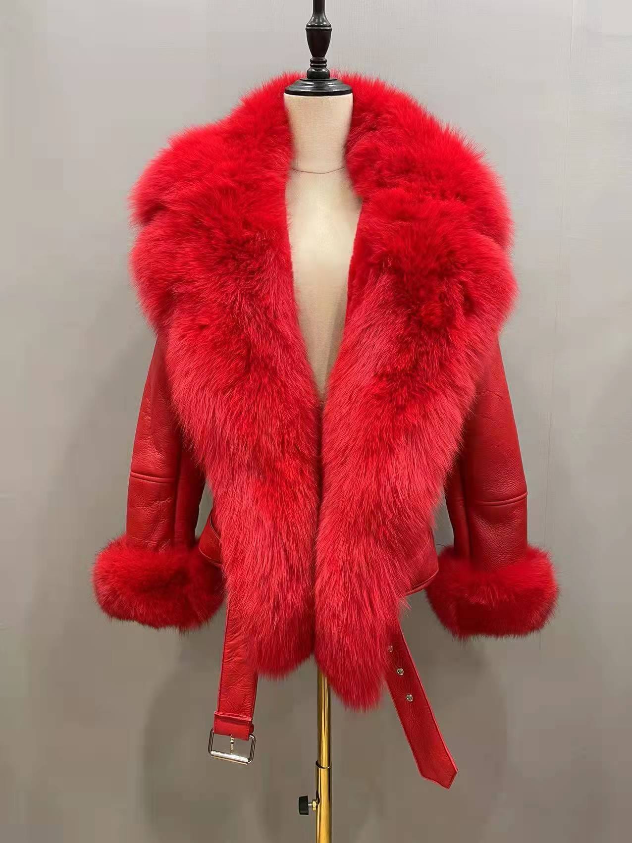 Fashion Plus Size Winter Jackets Women Leather Fox Fur Coat Genuine Leather Jacket with Fur