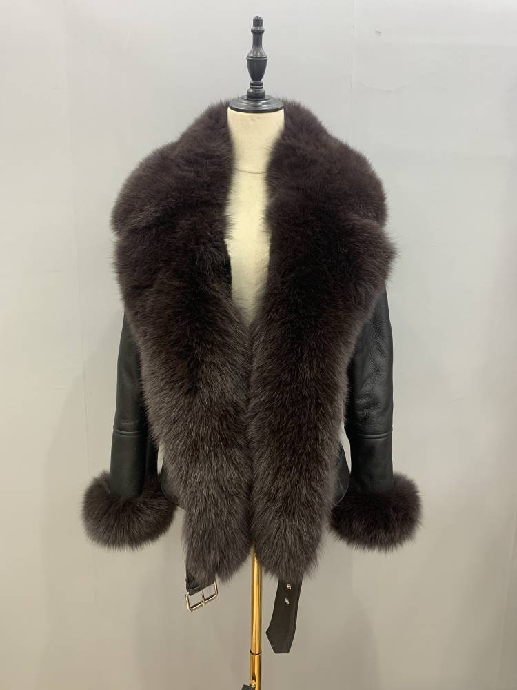 Fashion Plus Size Winter Jackets Women Leather Fox Fur Coat Genuine Leather Jacket with Fur