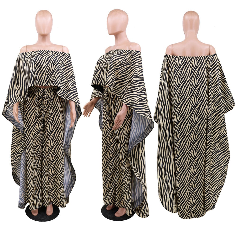 Fashion Plus-size Women's Striped Top And Wide-leg Pants Two-piece Set