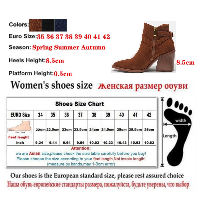 Fashion Pointed Toe High Heel 2022 Flock Heels Buckle Strap Decoration Side Zippers Ankle Chelsea Boots 36-43 Shoes For Women
