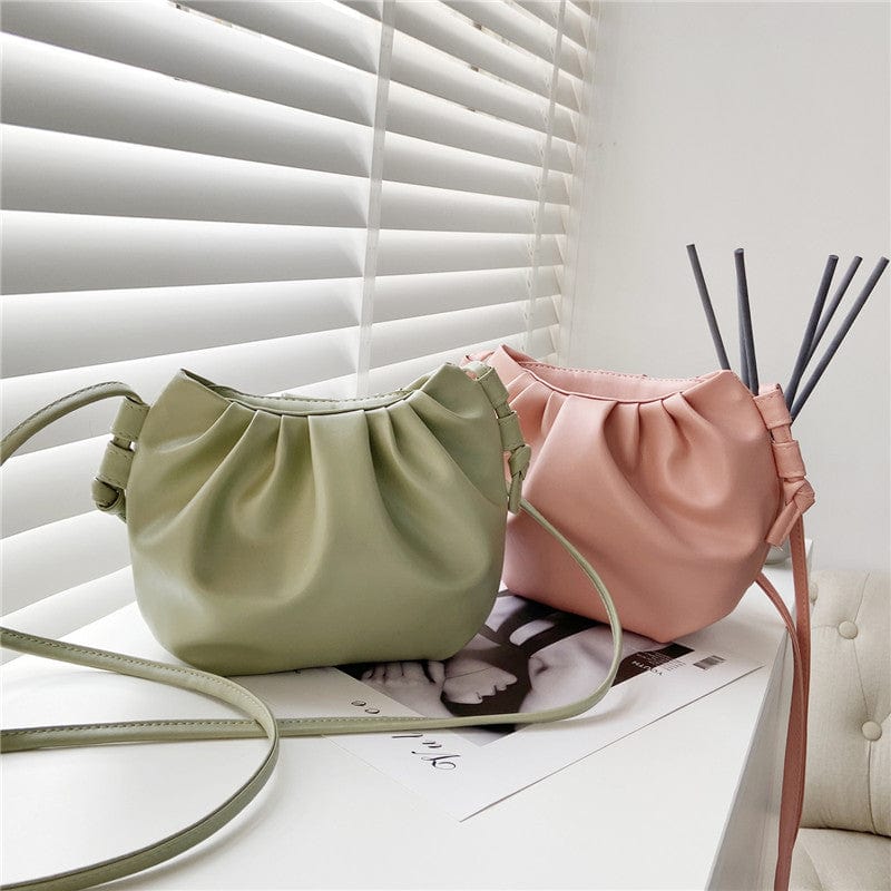 Fashion Pure Color High Quality Leather Ruched Pattern Cloud Shape Women Shoulder Bag