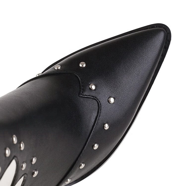 Fashion Rivets Pointed Toe Color Matching Western Boots Chunky Midi Heel Slip-on High Quality Handmade Knee High Cowboy Boots