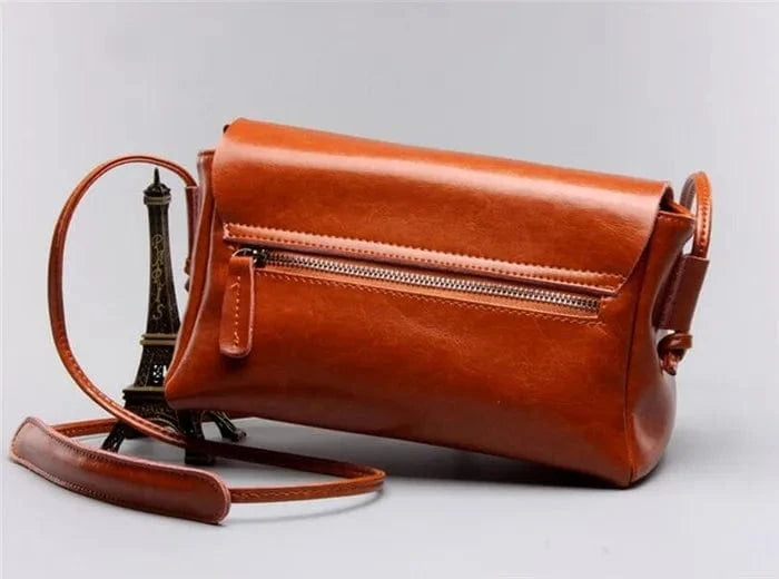 Fashion small genuine wax leather crossbody sling bag women