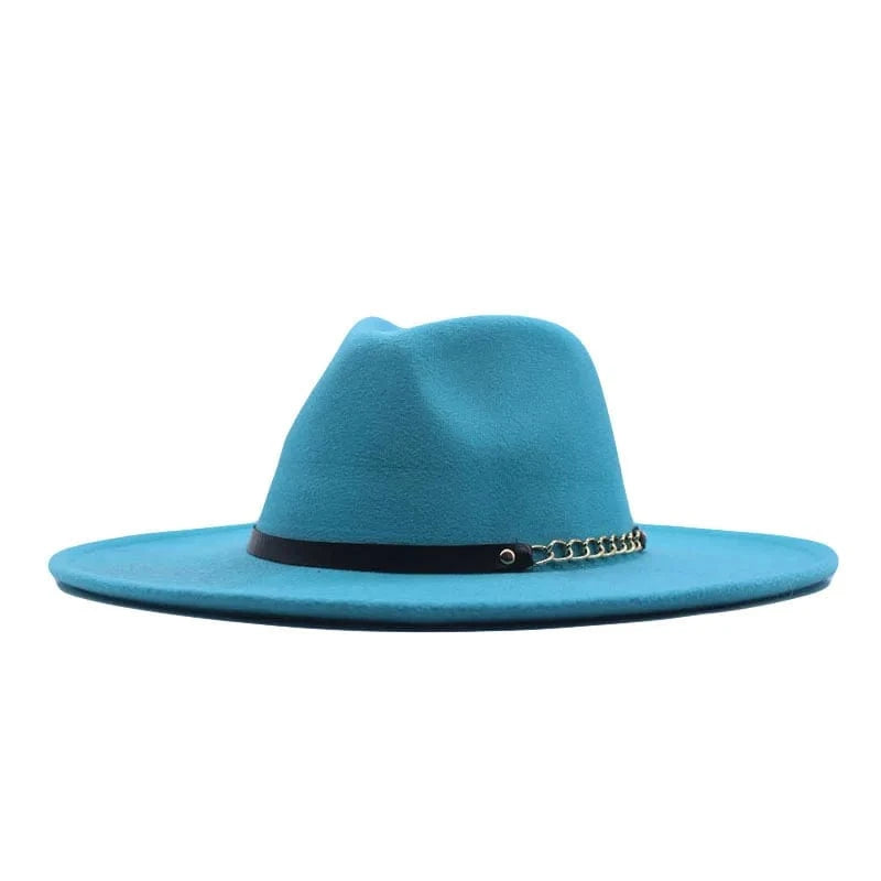 fashion sombrero cap hat  multi-color felt women fedora hats wholesale with chain belts