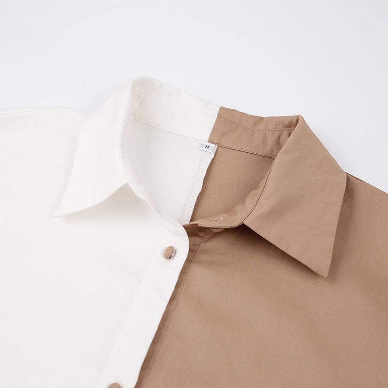 Fashion Spring Autumn Oversized Shirts + Shorts Set Women Spell Color Casual Loose Tracksuit Woman Cotton Linen Two Piece Sets