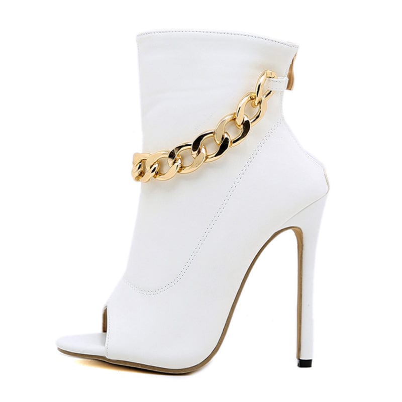 Fashion Summer New 2022 Zippers Metal Chain White Peep Toe Thin High Heel Ankle Decoration Boots Shoes 35-42 Women's Sandals
