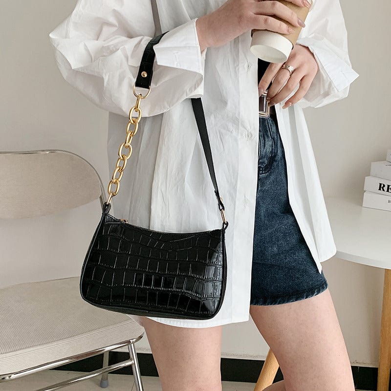 Fashion Trend PU Leather Women Crocodile Underarm Bag Retro Stone Pattern Ladies Handbags Ladies Small Shoulder Bags