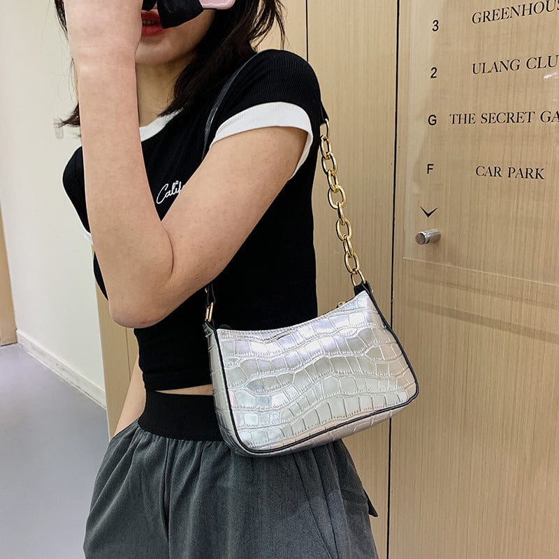 Fashion Trend PU Leather Women Crocodile Underarm Bag Retro Stone Pattern Ladies Handbags Ladies Small Shoulder Bags