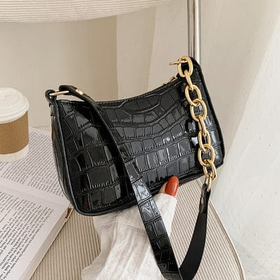 Fashion Trend PU Leather Women Crocodile Underarm Bag Retro Stone Pattern Ladies Handbags Ladies Small Shoulder Bags
