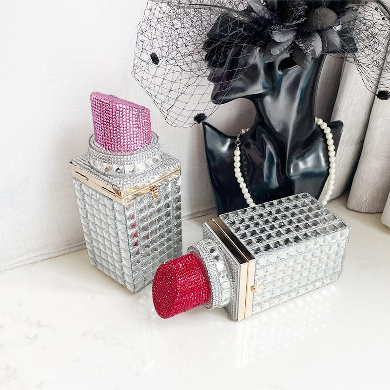 Fashion Trendy Sexy Lipstick Bag Shinny Crystal Clutches Ladies Rhinestone Banquet Evening Bags Women Bridal Purse and Handbag
