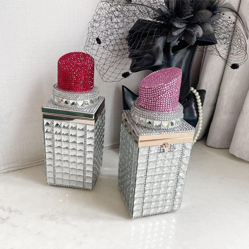 Fashion Trendy Sexy Lipstick Bag Shinny Crystal Clutches Ladies Rhinestone Banquet Evening Bags Women Bridal Purse and Handbag