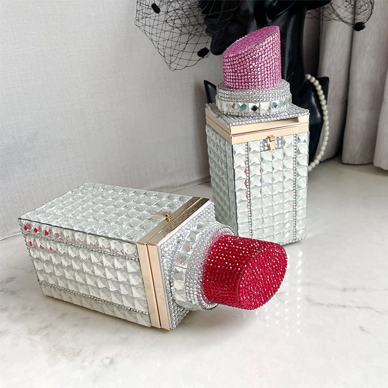 Fashion Trendy Sexy Lipstick Bag Shinny Crystal Clutches Ladies Rhinestone Banquet Evening Bags Women Bridal Purse and Handbag