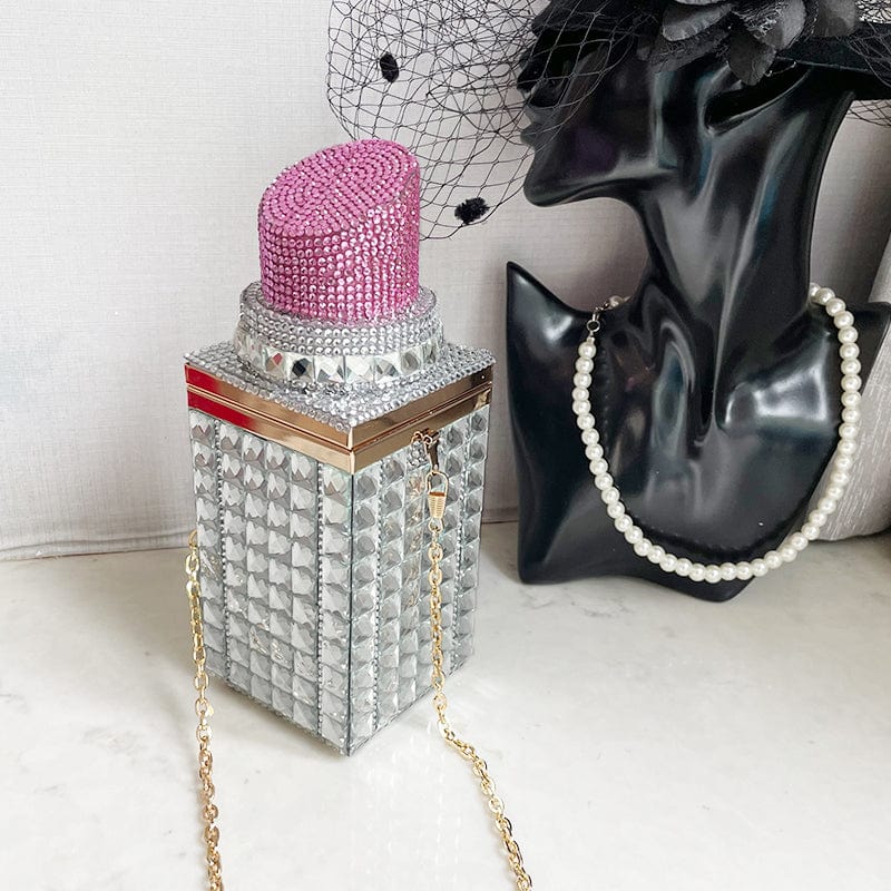 Fashion Trendy Sexy Lipstick Bag Shinny Crystal Clutches Ladies Rhinestone Banquet Evening Bags Women Bridal Purse and Handbag