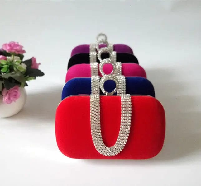Fashion U-shaped Diamond Set Lady's Top Grade Ring Buckle Exquisite Suede Matching Gown Portable Evening Bag