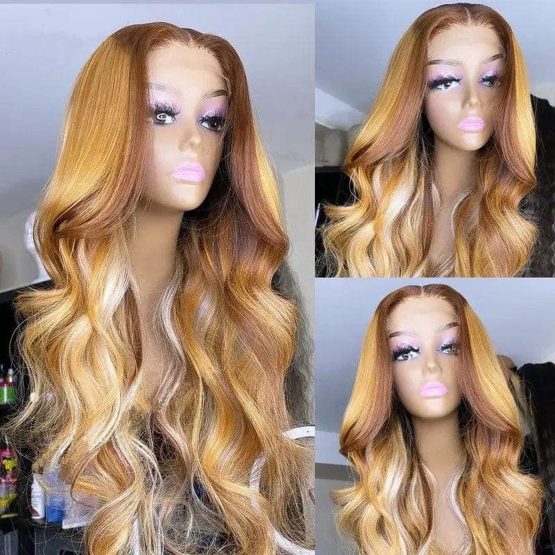 Fashion Wigs Ombre Color Loose Wave Brazilian Virgin Cuticle Aligned Lace Front 100% Human Hair Wigs