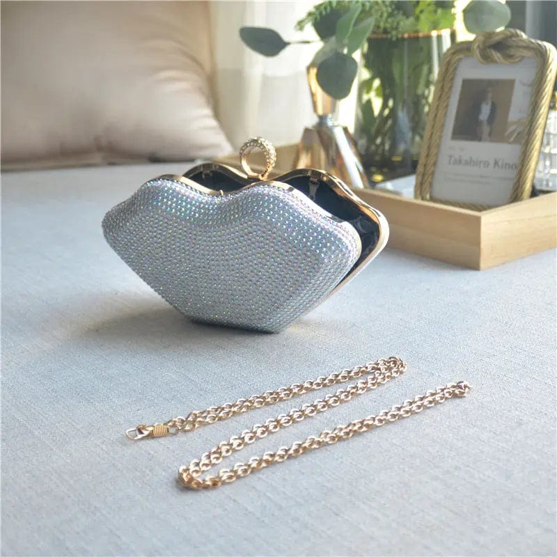 Fashion Woman Hand Bags Wedding Diamond Clutch Woman Evening Bags Bling Lip Shape Rhinestones Purses And Sunglasses Set