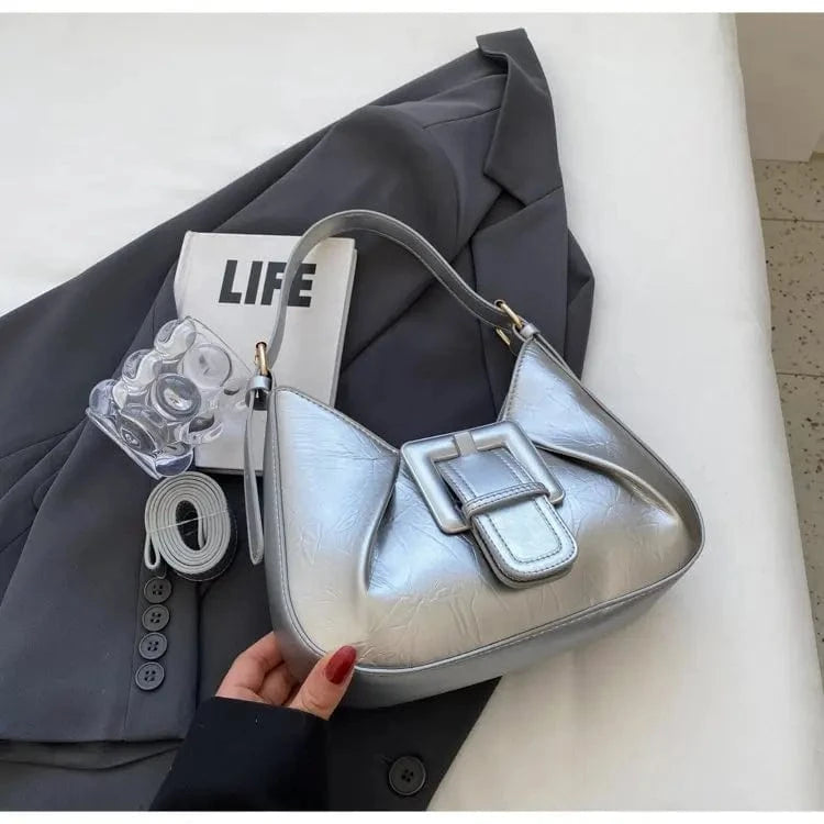 Fashion Women Armpit Shoulder Bag Design Underarm Pleated Saddle Bags Belted Lock Messenger Bag Purse Hobos Handbags Y2K
