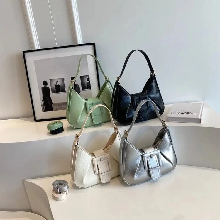 Fashion Women Armpit Shoulder Bag Design Underarm Pleated Saddle Bags Belted Lock Messenger Bag Purse Hobos Handbags Y2K