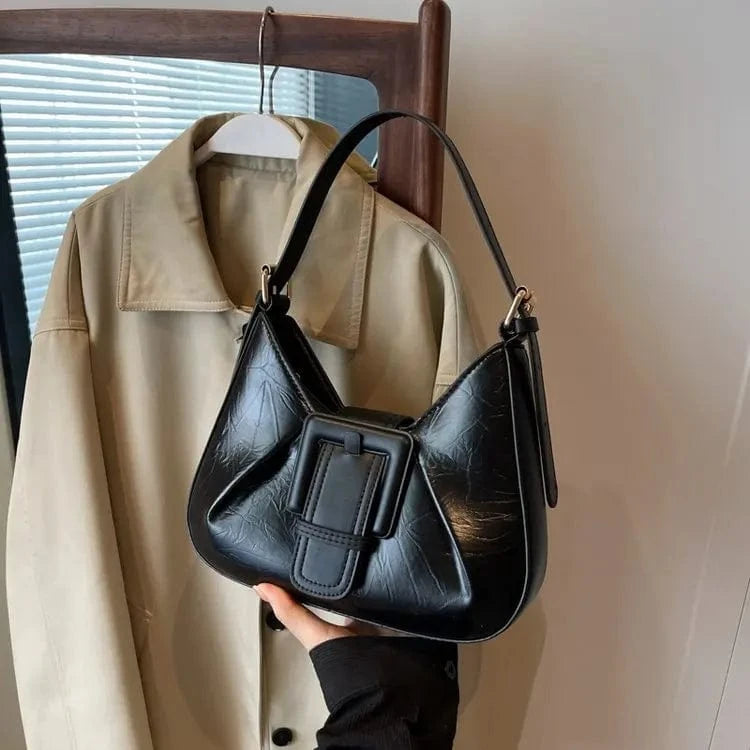 Fashion Women Armpit Shoulder Bag Design Underarm Pleated Saddle Bags Belted Lock Messenger Bag Purse Hobos Handbags Y2K