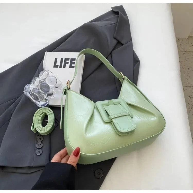 Fashion Women Armpit Shoulder Bag Design Underarm Pleated Saddle Bags Belted Lock Messenger Bag Purse Hobos Handbags Y2K
