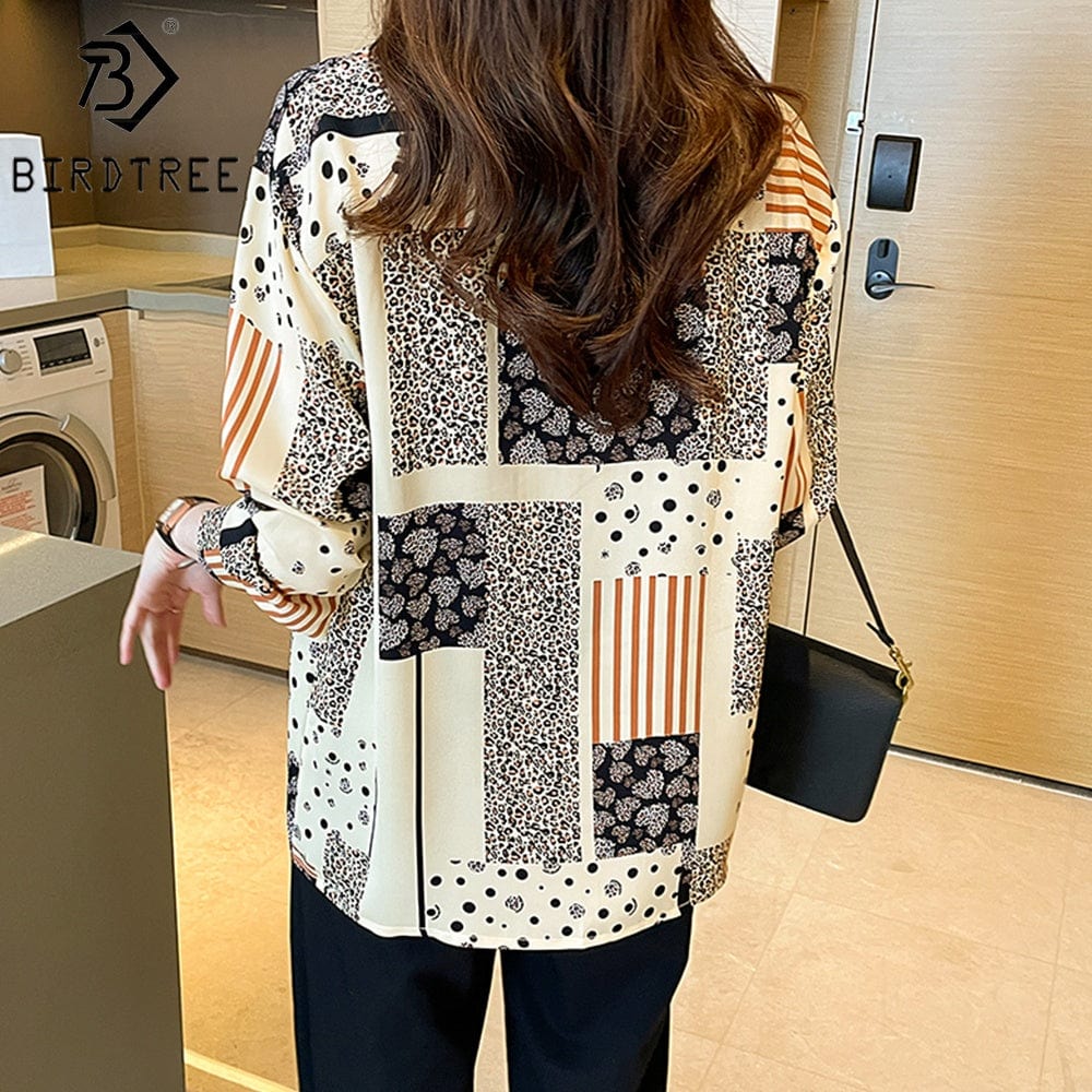 Fashion Women Leopard Printed Autumn Summer Button Up Long Sleeves Female Clothes Blouses Shirt All Match Basic Tops T27620X