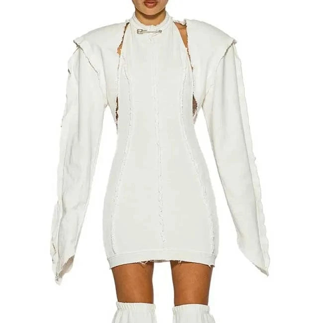 Fashion Women Long Sleeve Three Dimensional Stripe Solid color Mini Sexy Women Clothing Party Dress