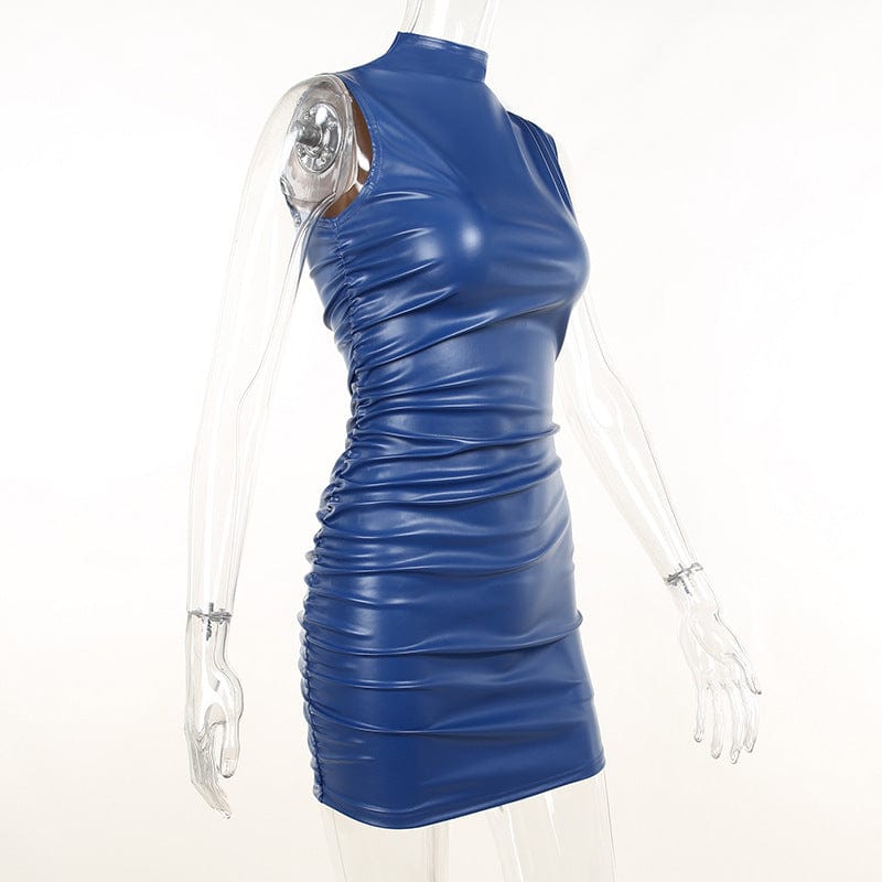 Fashion Women Sexy Sleeveless Slim Fit Hip Wrapped Leather Dress Mini