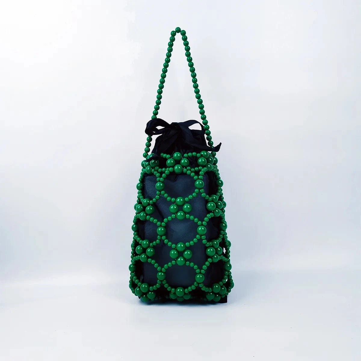 Fashionable and trendy plated hand woven acrylic street photography casual versatile beaded handbag Hollow Out Bucket Pouch