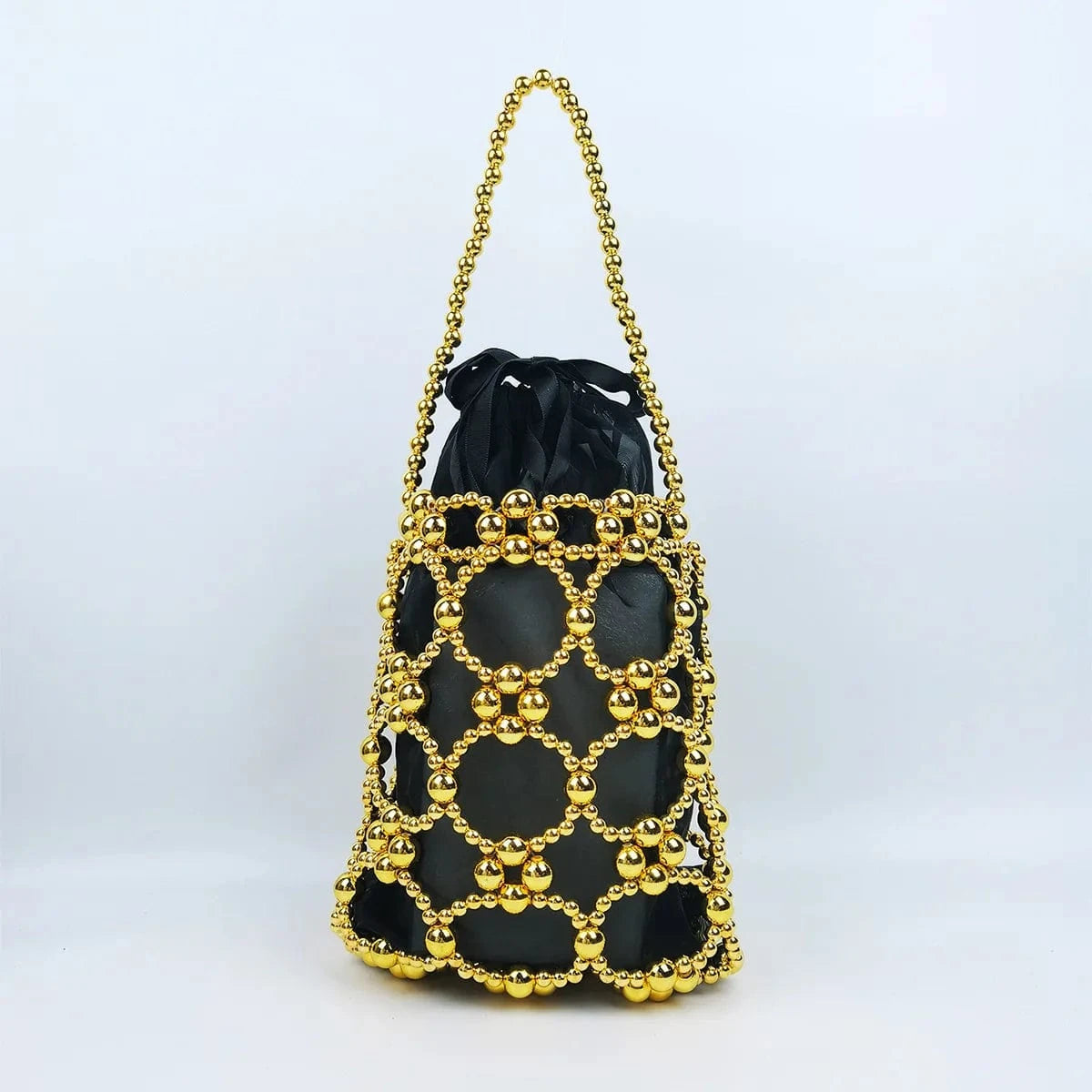 Fashionable and trendy plated hand woven acrylic street photography casual versatile beaded handbag Hollow Out Bucket Pouch