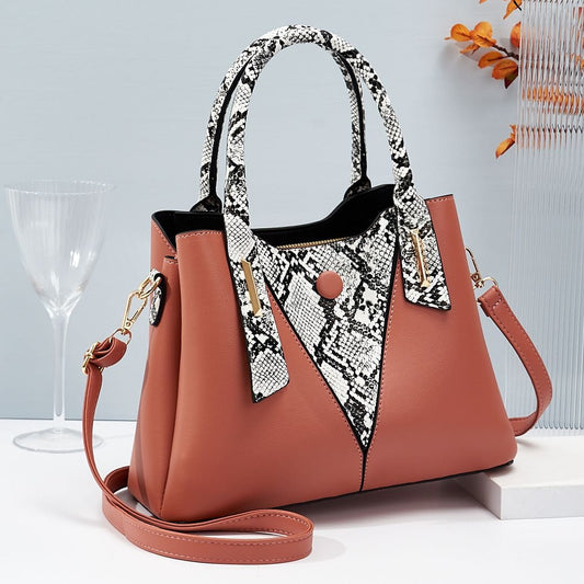 Fashionable snake-pattern spliced women hand bags good quality large volume factory shoulder cross body bag