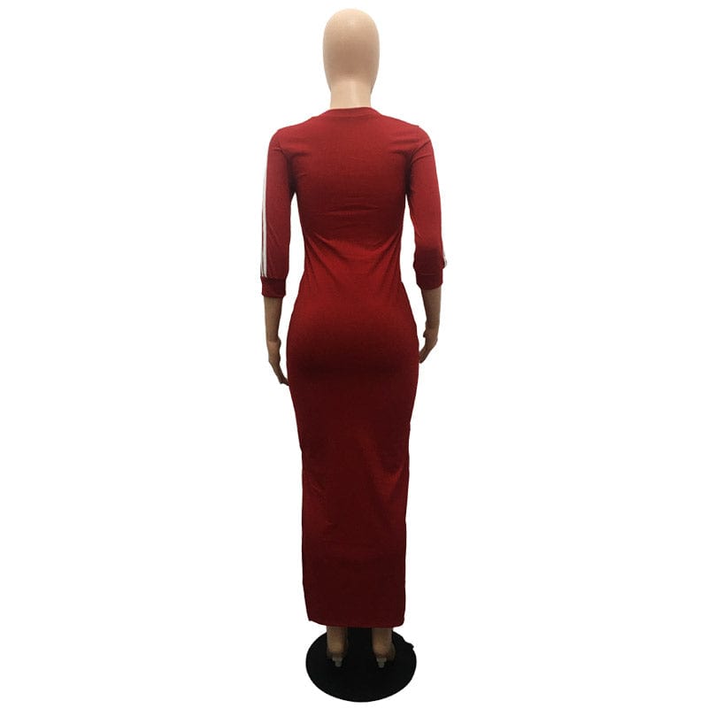 Fast Shipping NO MOQ Casual Half Sleeve Split V-neck Maxi Sweater Dress For Women in High Quality