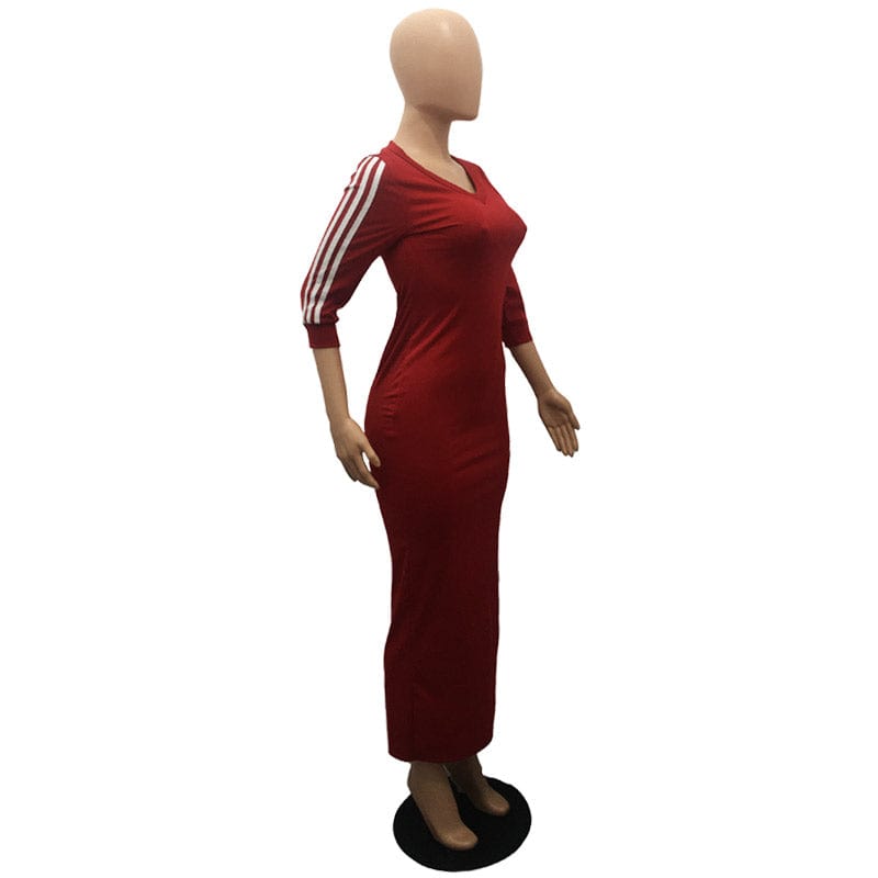 Fast Shipping NO MOQ Casual Half Sleeve Split V-neck Maxi Sweater Dress For Women in High Quality
