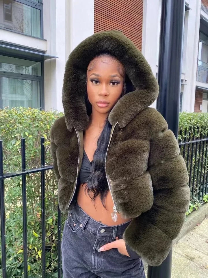 Faux Fur Cropped Top Jacket For Women Fashion Short Style Plus Size Fake wedding white Black Fur Cropped Winter Coat for Lady