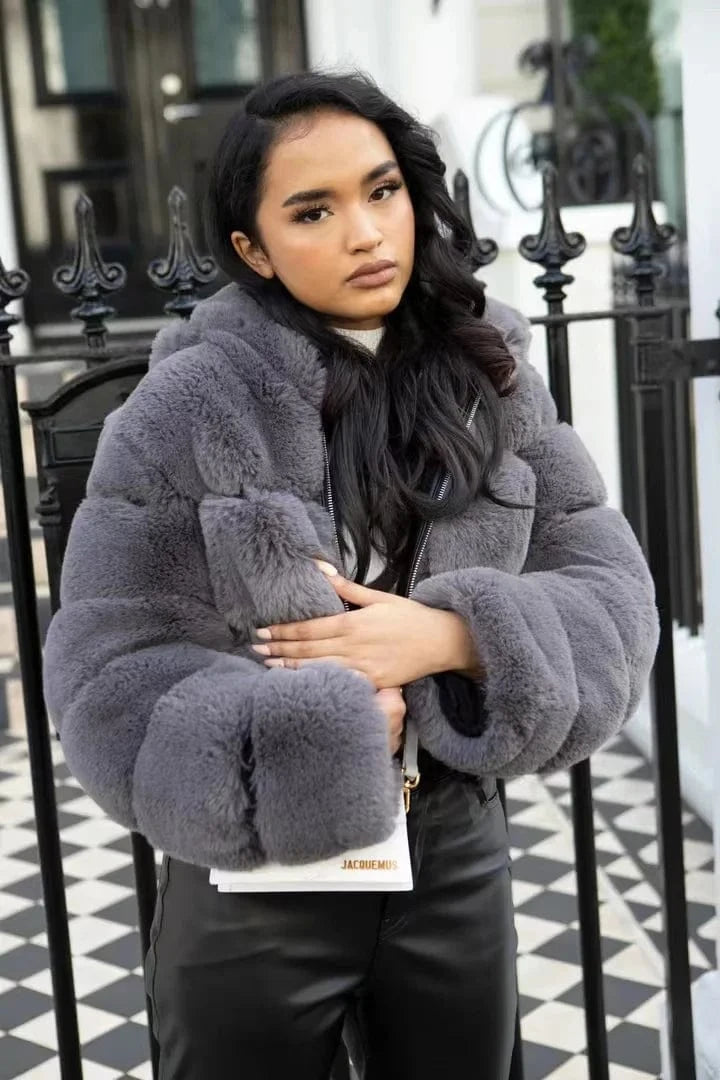Faux Fur Cropped Top Jacket For Women Fashion Short Style Plus Size Fake wedding white Black Fur Cropped Winter Coat for Lady