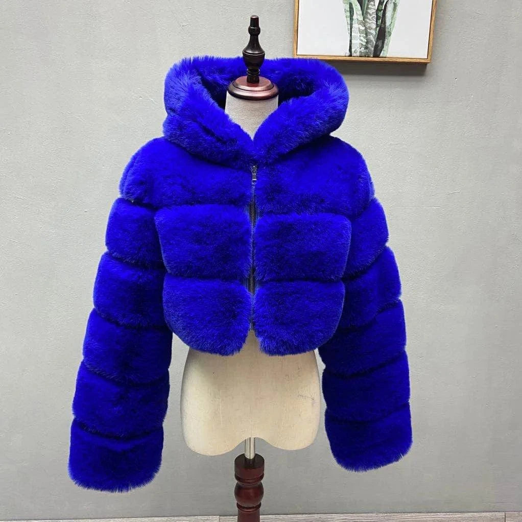 Faux Fur Cropped Top Jacket For Women Fashion Short Style Plus Size Fake wedding white Black Fur Cropped Winter Coat for Lady