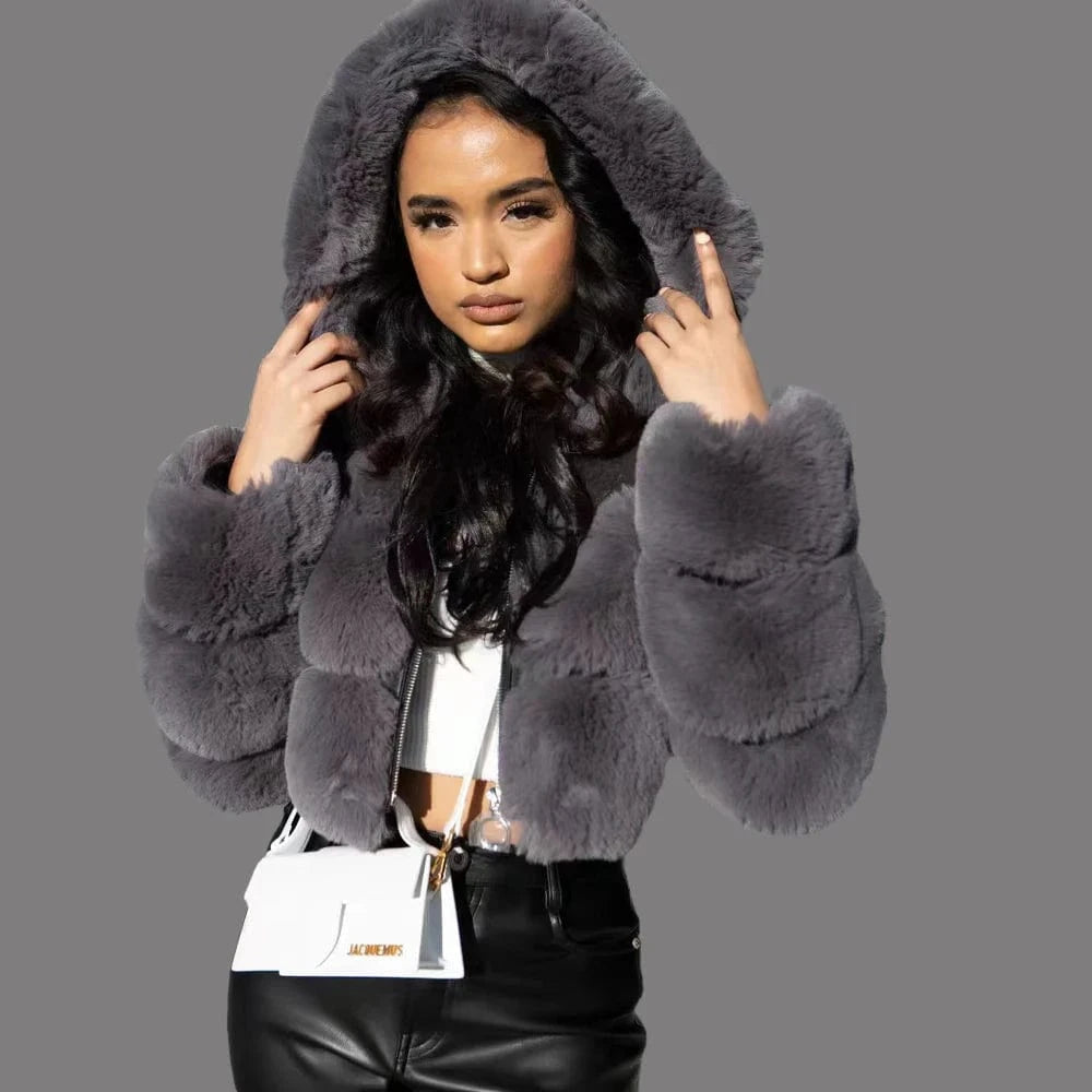 Faux Fur Cropped Top Jacket For Women Fashion Short Style Plus Size Fake wedding white Black Fur Cropped Winter Coat for Lady
