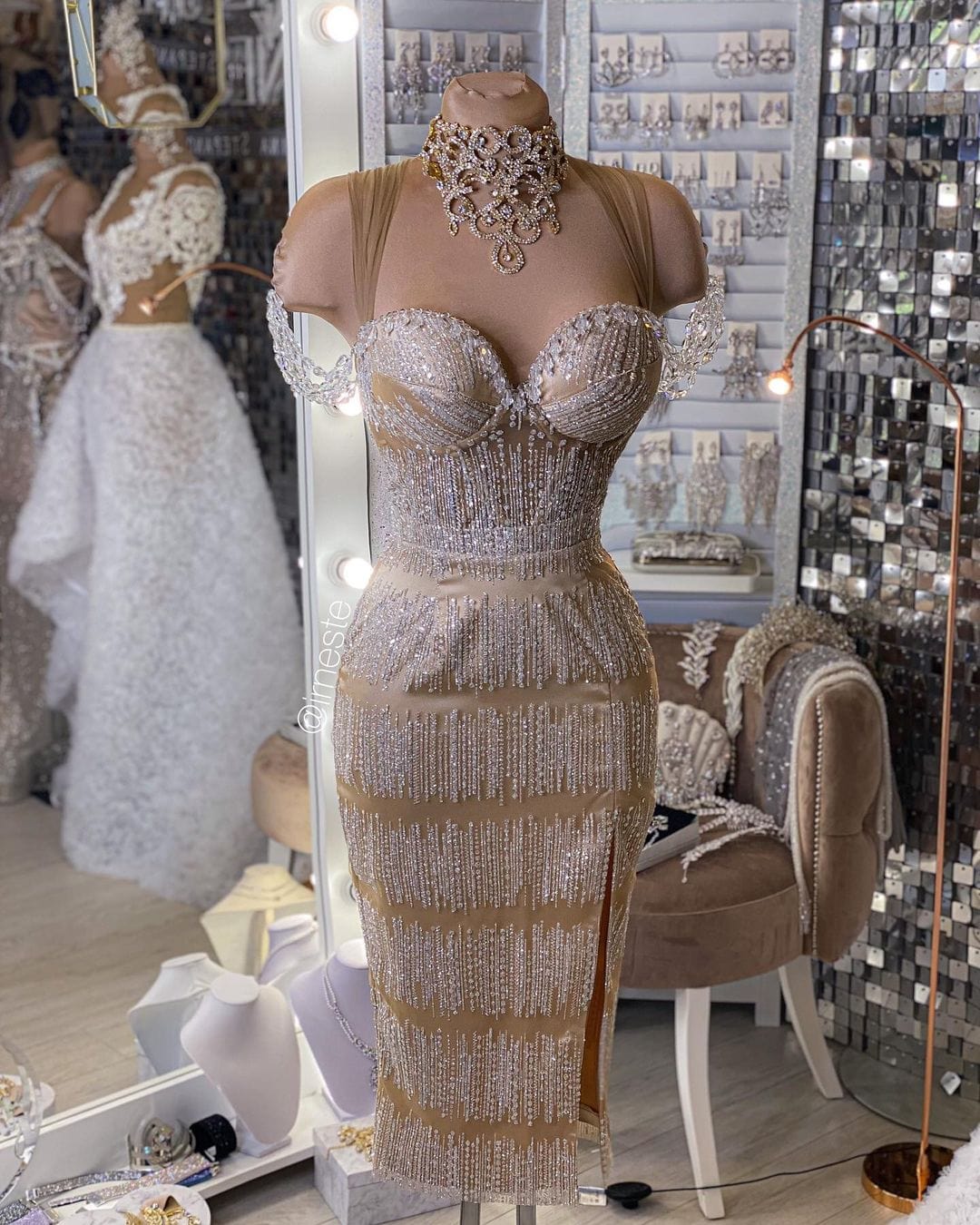 FD2245 High End Clothing Runway Designer Elegant Crystal Beads Sleeves Evening Luxury Dress Wedding Dresses