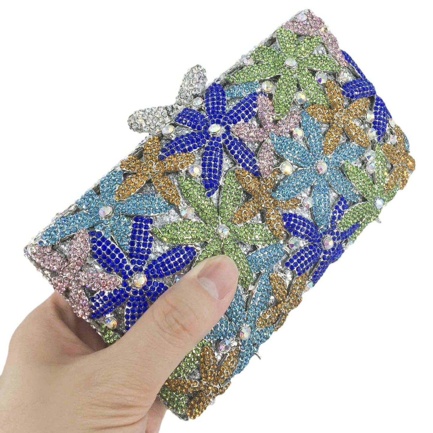 Female Colorful Crystal Clutch Bags High Quality Flower Diamond Rhinestone Lady Floral Party Purse Clutches Bags