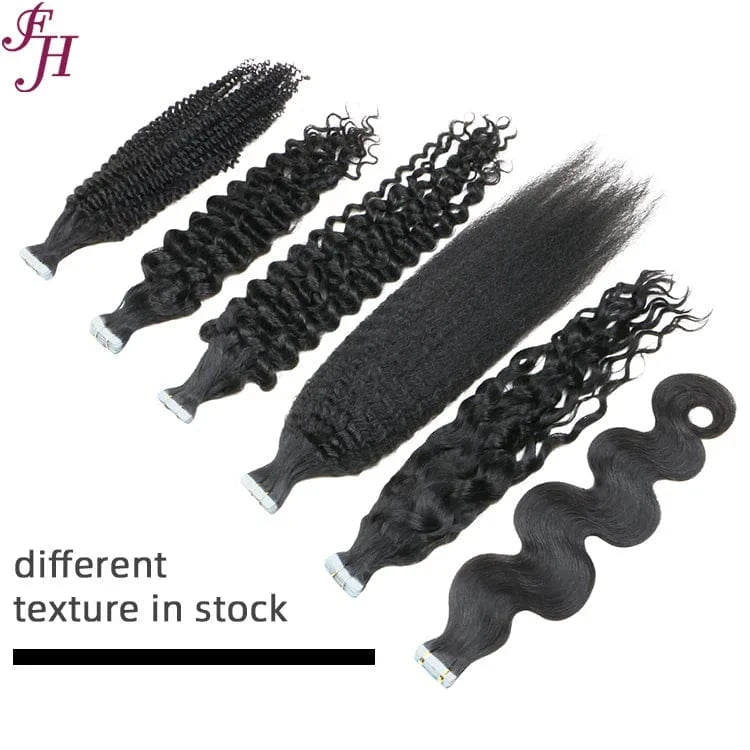 FH 250gram Raw Brazilian Tape In Hair Extensions Kinky Straight Natural Color Invisible Tape In Hair Extensions Kinky Straight