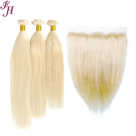FH cheap 13x4 lace hd frontal 100% human hair bundles 613 hd lace frontal with 3 brazilian hair bundles