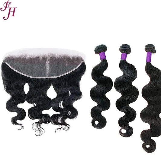 FH high quality black unprocessed human frontal 13x4 hd lace frontals preplucked frontal with 3 human hair bundles
