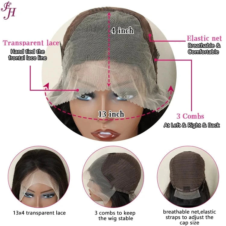 FH ready to ship 13*4 transparent lace front cuticle aligned virgin straight human hair wig for black women