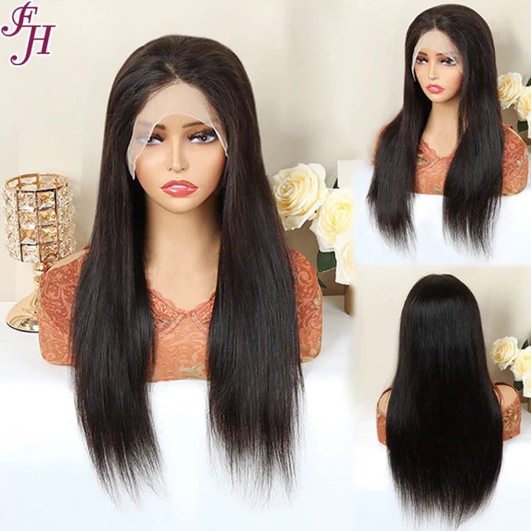 FH ready to ship 13*4 transparent lace front cuticle aligned virgin straight human hair wig for black women