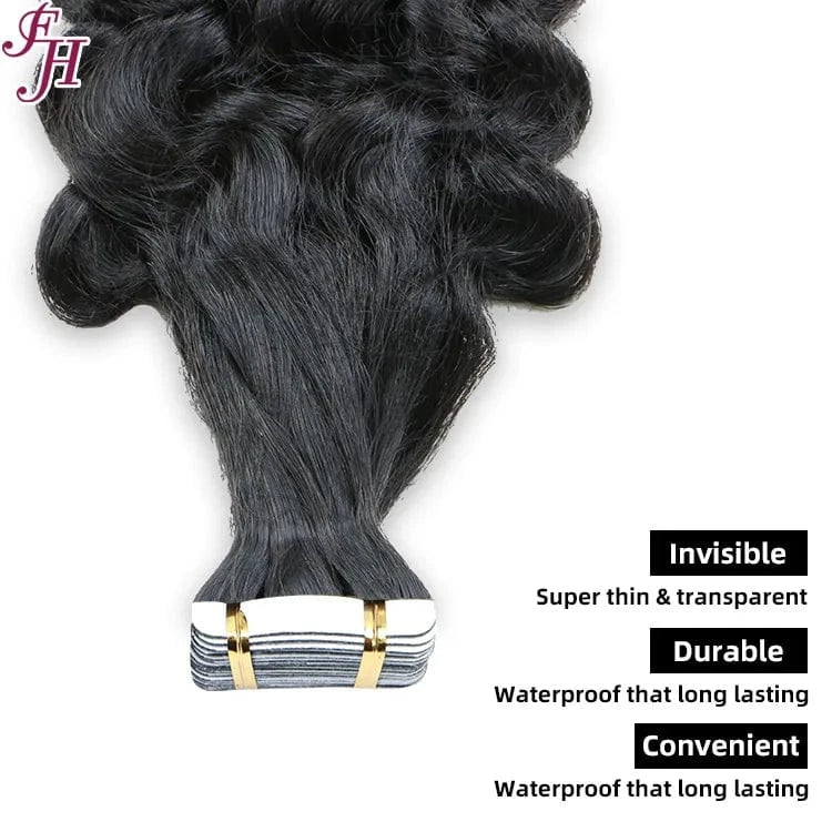 FH Wholesale Remy Tape Hair Extension Raw Unprocessed Virgin Brazilian Human Hair Deep Wave Tape In Hair Extension