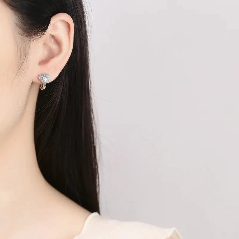 fine jewelry 925 sterling silver heart earrings love heart full diamond zircon gold plated hoop earrings for women