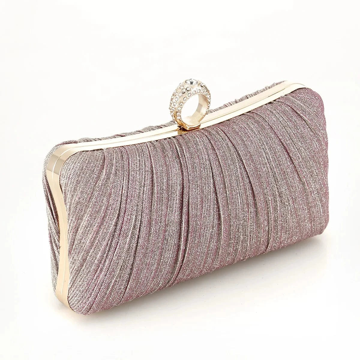 Finger Ring Women Evening Bags Diamonds Metal Luxury Prom Clutch Bags Ruched Casual Party Wedding Chain Handbags