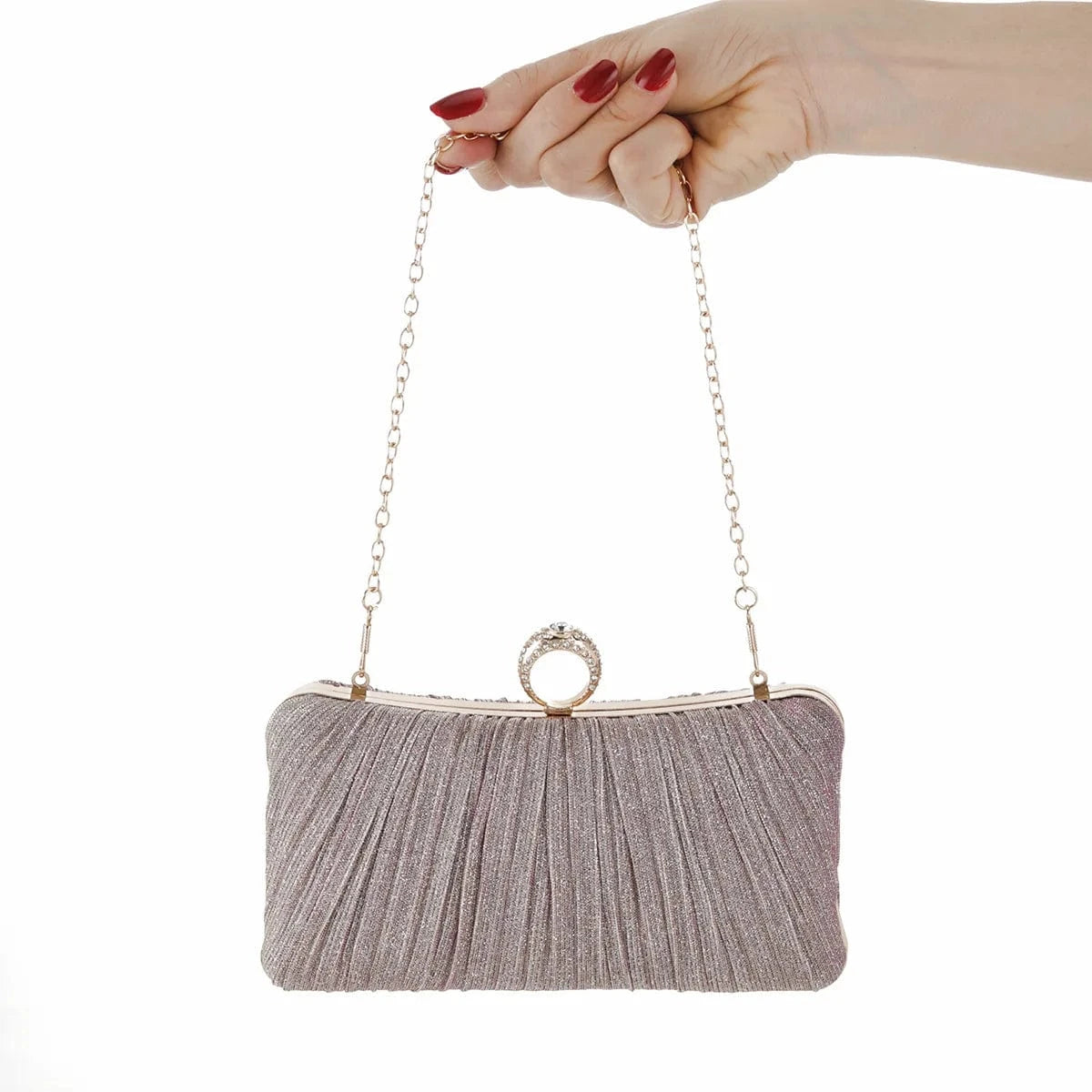 Finger Ring Women Evening Bags Diamonds Metal Luxury Prom Clutch Bags Ruched Casual Party Wedding Chain Handbags