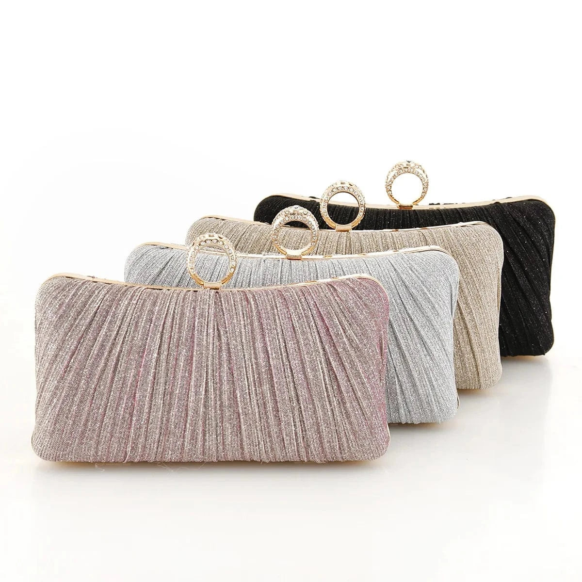 Finger Ring Women Evening Bags Diamonds Metal Luxury Prom Clutch Bags Ruched Casual Party Wedding Chain Handbags