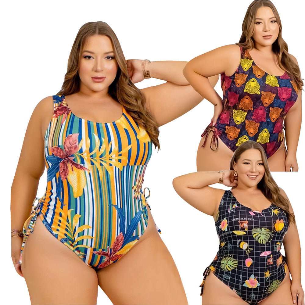 Floral Print Bodysuit Set Women Swimsuit Two Piece Set Clothing Women Big Size Outfit With Belt Plus Size Bodysuit Shorts Set