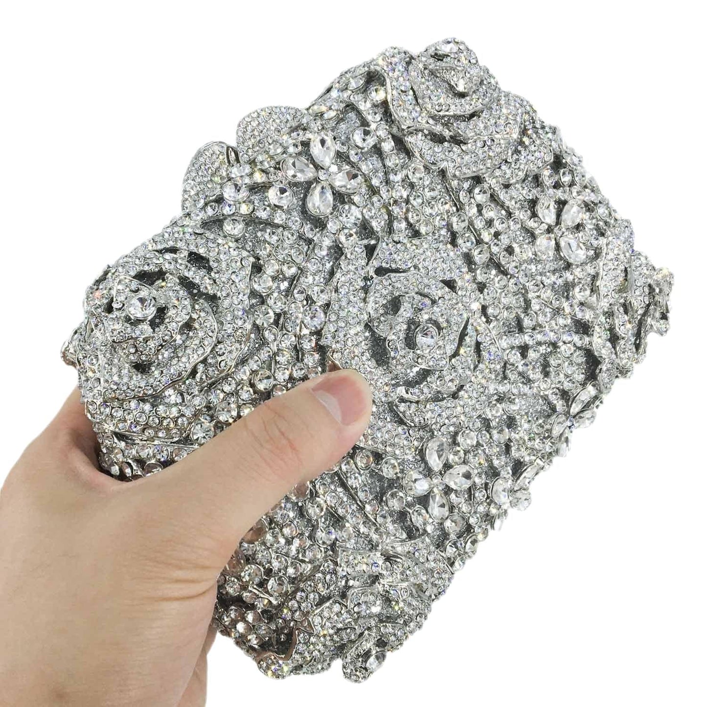 Flower Clutch Women Evening Bags Wedding Bridal Rose Handbags Party Dinner Rhinestone Handbag Purse
